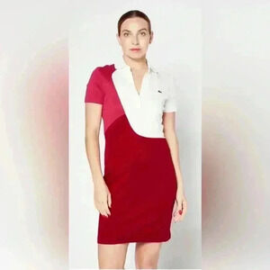 LACOSTE COLOR BLOCK LACE DRESS BURGUNDY / WHITE / FUSHIA PINK SIZE 34